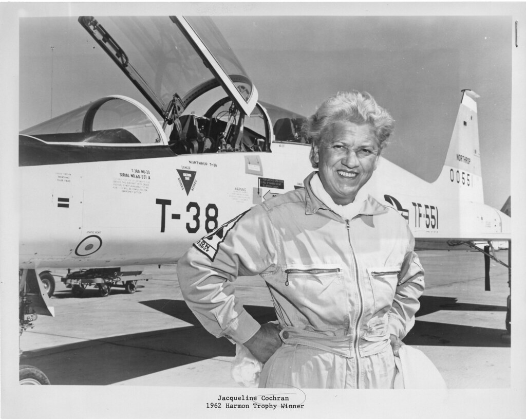 Jacqueline Cochran in front of a plane